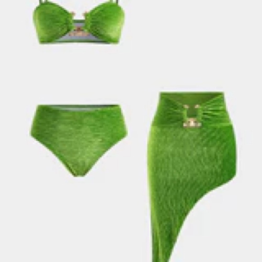 Green Bikini Set with Asymmetrical Skirt